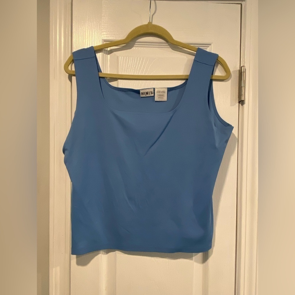 Mixit Size XL Robin Egg Blue Cropped Stretch Square Neck Tank Top